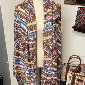Simonetta Aztec-Inspired Blue and Brown Scarf/Wrap